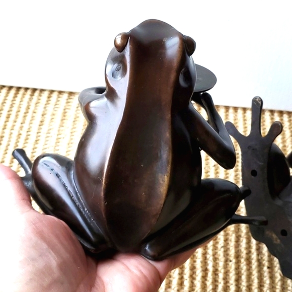Restoration Hardware Bronze Metal Frog Candleholders Bookends Heavy Ser of 2 - Picture 12 of 12